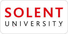 Solent University logo with "Solent" in large red text and "University" in smaller black text below, all on a white background with a rounded rectangular border.