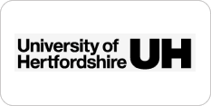 The image is a logo with the text "University of Hertfordshire UH" in black on a white background.