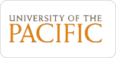 Logo of the University of the Pacific, with bold orange text on a white background.