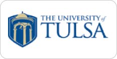 Logo of The University of Tulsa featuring a blue and gold shield with a dome, and the university name in blue text beside it.