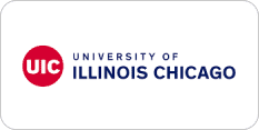 University of Illinois Chicago logo with red circle containing "UIC" and blue text stating "University of Illinois Chicago.