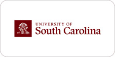 The image shows the University of South Carolina logo with a red tree and gate symbol on the left and the university name in red text on the right.