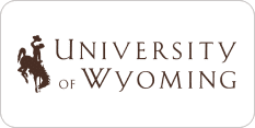 Logo for the University of Wyoming depicting a cowboy on a bucking horse next to the university name in brown text.