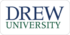 Logo of Drew University with "DREW" in large blue letters above "UNIVERSITY" in smaller green letters, both set against a white background.