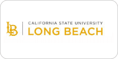 Logo of California State University, Long Beach. On the left, there is the "LB" logo in yellow, with the university name positioned to the right in black and yellow text.